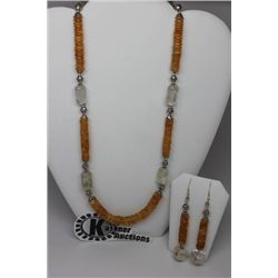 STERLING SILVER CITRINE & MOONSTONE BEAD NECKLACE