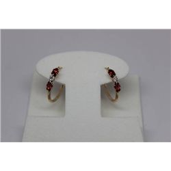 9K GOLD GARNET & DIAMOND EARRINGS