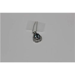 14K WHITE GOLD TANZANITE & DIAMOND PENDANT