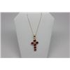 Image 2 : 14K GOLD RUBY & DIAMOND CROSS PENDANT NECKLACE