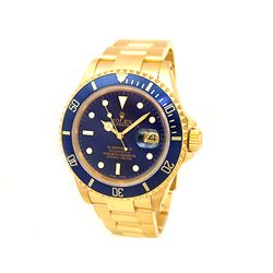 40mm Gents Rolex 18k Yellow Gold Oyster Perpetual Submariner Watch. Blue Dial. 18k Yellow Gold Bezel