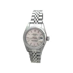 Lady's Rolex Stainless Steel Oyster Perpetual Date Watch. Silver Dial. Stainless Steel Engine Turn B