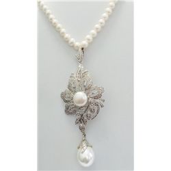 Gold & Sterling Silver Pendant & Earring with Diamond & Pearl