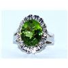 Image 1 : Peridot  5.44 ctw Diamond Flower Ring 14KW