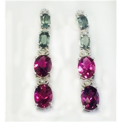 ALX 1.48CT / PINK TOURMALINE 4.97CT, 14K W/G EARRING 3.95GRAM / DIAMOND 0.35CT