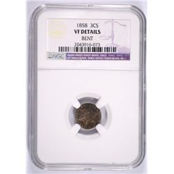 1858 THREE CENT SILVER NGC VF DETAILS
