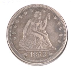 1853 SEATED QUARTER VF-30