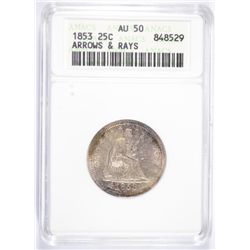 1853 SEATED QUARTER ANACS AU-50