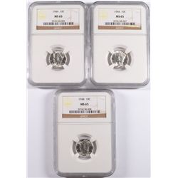 3 1944 MERCURY DIMES NGC MS-65