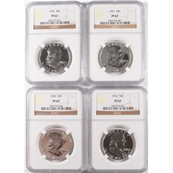 LOT OF( 4 )  1962 FRANKLIN HALF DOLLARS, NGC PROOF-67
