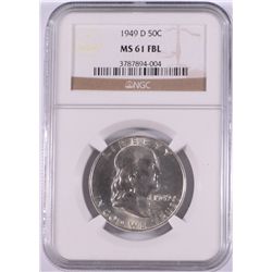 1949-D FRANKLIN HALF DOLLAR, NGC MS-61 FBL