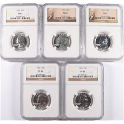 LOT OF ( 5 ) WASHINGTON QUARTERS, NGC PROOF-67: ( 2 ) 1961 & ( 3 ) 1963