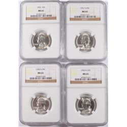 LOT OF ( 4 ) WASHINGTON QUARTERS,  NGC MS-65: 1950-D, 1950-S, 1951-S AND 1952