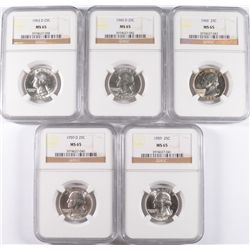 ( 5 ) WASHINGTON QUARTERS, NGC MS-65: 1959, 1959-D, 1960, 1960-D AND 1963-D