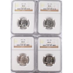 LOT OF ( 4 ) 1961 WASHINGTON QUARTERS, NGC MS-65
