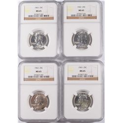 LOT OF ( 4 ) 1963 WASHINGTON QUARTERS, NGC MS-65