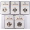 Image 1 : LOT OF ( 5 ) 1964 WASHINGTON QUARTERS, NGC MS-65