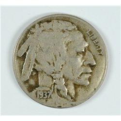1937-D 3-LEGS BUFFALO NICKEL, VF  rim flaw rev.