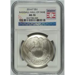2014 BASEBALL HALL OF FAME SILVER DOLLAR, NGC MS-70!  WOW!!