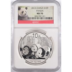 2013 CHINESE 10 YAUN SILVER PANDA, NGC MS-70
