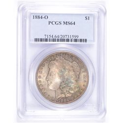 1884-O MORGAN DOLLAR PCGS MS-64 RAINBOW COLOR BOTH SIDES