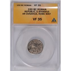 150 BC SILVER DENARIUS ROME REPUBLIC S AFRANIUS ANACS VF-35