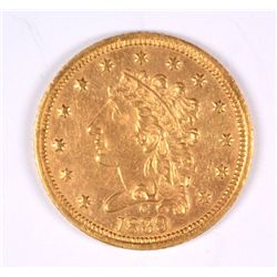 1839-C $2.50 GOLD LIBERTY SCARCE CHARLOTTE MINT GOLD AU-55