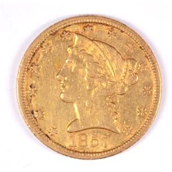 1857-C $5.00 GOLD LIBERTY AU
