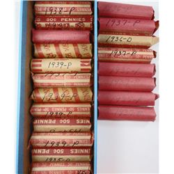 LOT OF 20 WHEAT CENT ROLLS DATED 1930-1939. SOME "D" & "S" ROLLS INCLUDED.