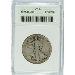 1921-D WALKING LIBERTY HALF DOLLAR ANACS VG-8
