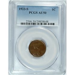 1923-S LINCOLN CENT, PCGS AU-50   NICE!