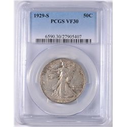1929-S WALKING LIBERTY HALF DOLLAR PCGS VF-30
