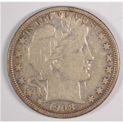 1908-O BARBER HALF DOLLAR, BEAUTIFUL VF++
