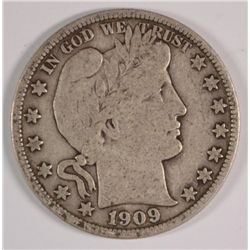 1909 BARBER HALF DOLLAR, VF