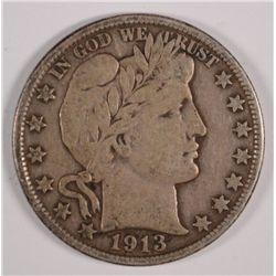 1913-D BARBER HALF DOLLAR, VF