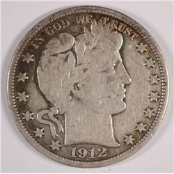 1912 BARBER HALF DOLLAR, VF