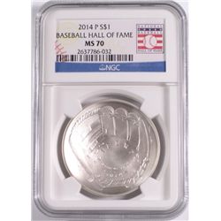 2014 BASEBALL HALL OF FAME SILVER DOLLAR, NGC MS-70!  WOW!!