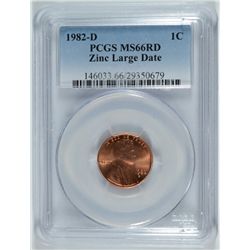 1982-D (ZINC LARGE DATE) LINCOLN CENT PCGS MS-66 RD