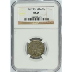 1937-D (3-LEGGED) BUFFALO NICKEL NGC XF-40