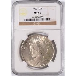 1922 PEACE DOLLAR NGC MS-63
