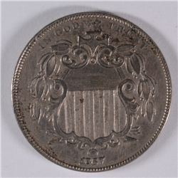 1867 w/ RAYS SHIELD NICKEL, XF+