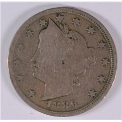 1886 LIBERTY "V" NICKEL, VG KEY DATE