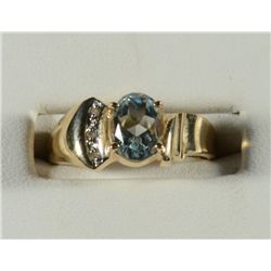 14k YELLOW GOLD RING w/LIGHT BLUE STONE SIZE 6 NICE CONDITION