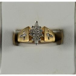 10k YELLOW GOLD DIAMOND CLUSTER RING w/CROSSES ON SIDE SIZE 7 (2.5 dwt)
