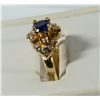 Image 2 : 10k YELLOW GOLD FASHION RING SAPPHIRE / CLEAR STONE CLUSTER SIZE 6 1/2 (2.2 dwt)