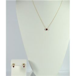 10k GOLD & RUBY HEART SHAPE NECKLACE & EARRING SET "LOOKS NEW" (1.9 total dwt)