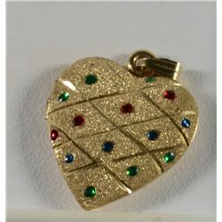 10k HEART LOCKET with COLORED STONES "LOOKS NEW" (1.6 dwt)