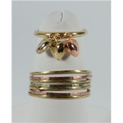 2 - 14K TRI-COLORED RINGS, 1- SIZE 7 MULTI BAND & 1- SIZE 3 PINKY RING w/HEARTS