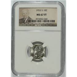 1953-S ROOSEVELT DIME, NGC MS-67 FULL TORCH! RARE!! POPULATION OF ONLY 35,