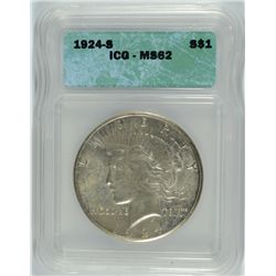 1924-S PEACE DOLLAR ICG MS-62